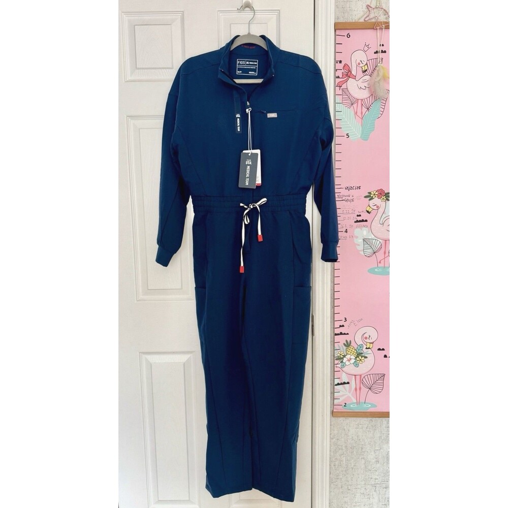 NWT Figs Medical USA Scrub  Team  Jumpsuit Blue Long Sleeve Medium Petite Womens